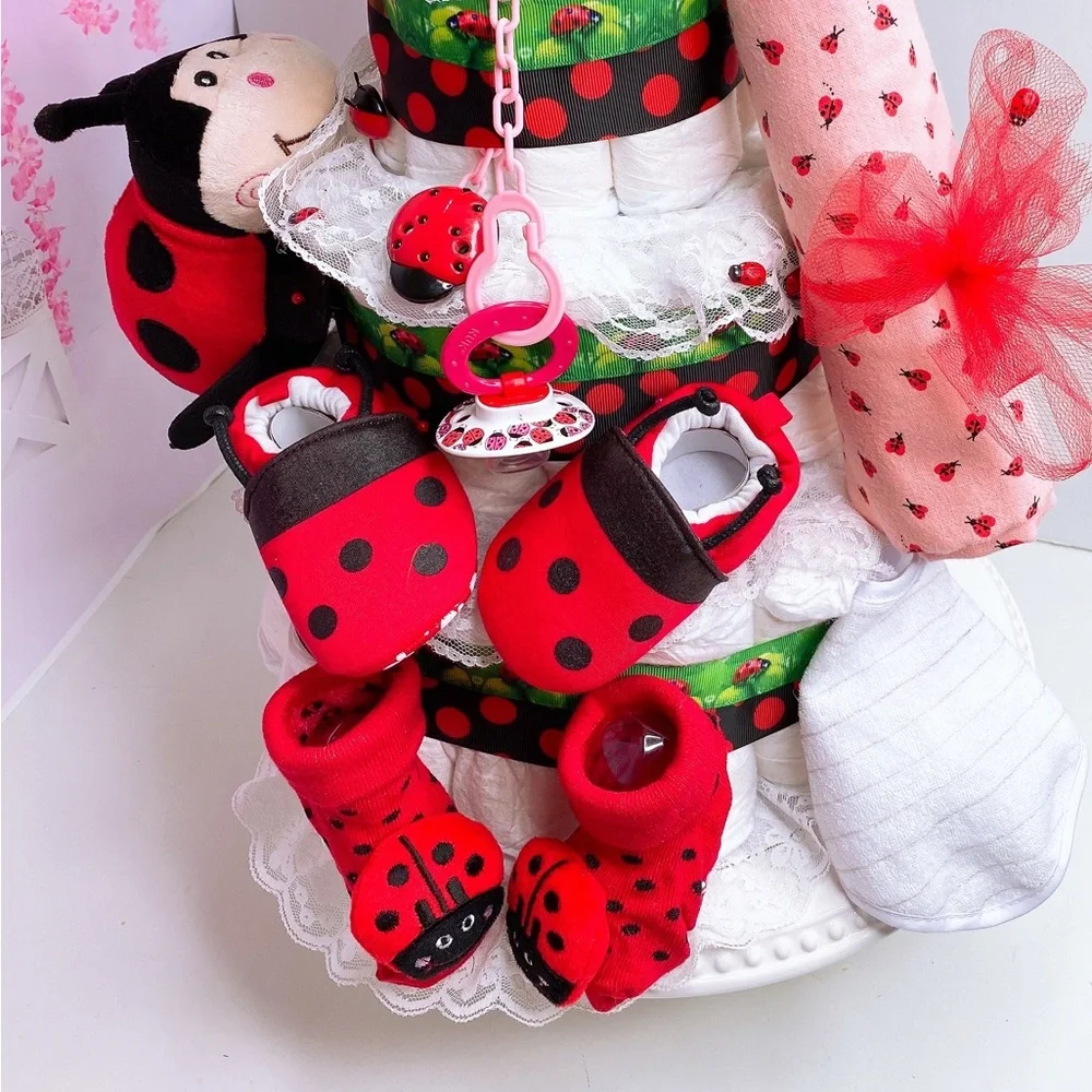 Ladybug Neutral Diaper Cake, Baby shower gift